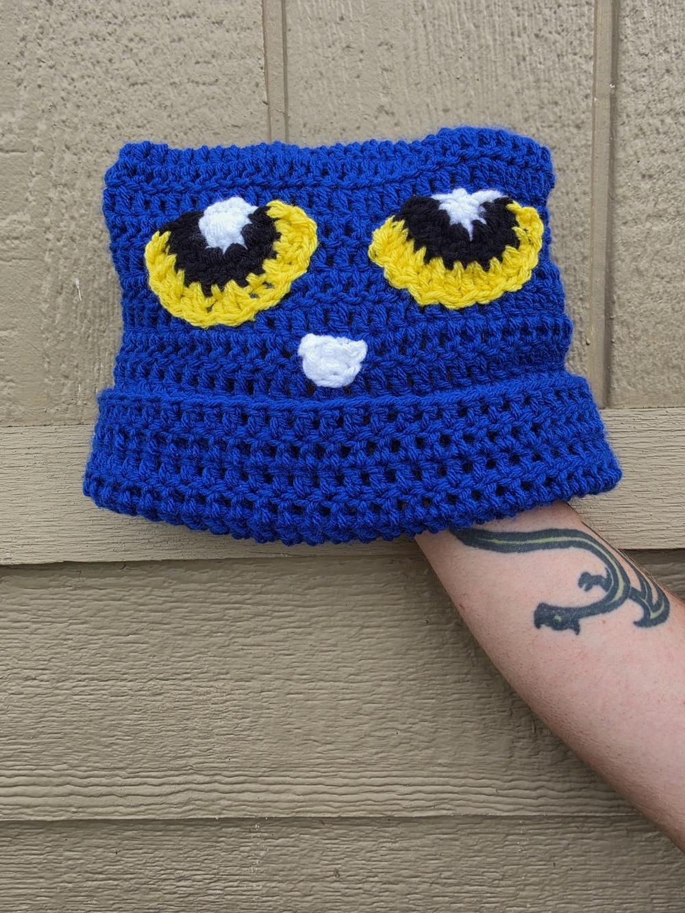 Hand Crocheted Pete The Cat Inspired Square Cat Ear Beanie - Adult Size